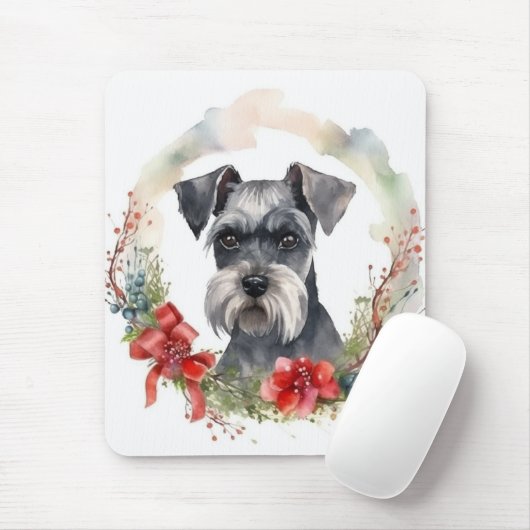 Schnauzer Christmas Wreath Festivals Mousepad (Mit Mouse)