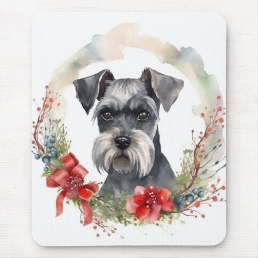 Schnauzer Christmas Wreath Festivals Mousepad (Vorne)