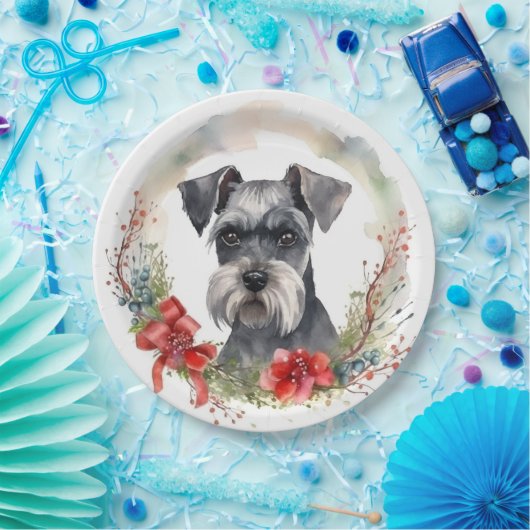 Schnauzer Christmas Wreath Festivals Pappteller (Party)