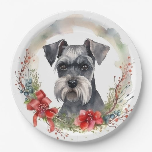 Schnauzer Christmas Wreath Festivals Pappteller (Vorderseite)
