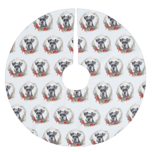 Schnauzer Christmas Wreath Festivals Polyester Weihnachtsbaumdecke (Vorderseite)