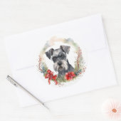 Schnauzer Christmas Wreath Festivals Runder Aufkleber (Umschlag)