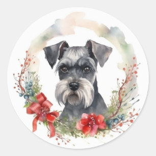 Schnauzer Christmas Wreath Festivals Runder Aufkleber