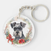 Schnauzer Christmas Wreath Festivals Schlüsselanhänger (Rückseite)