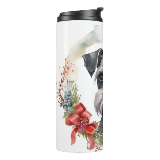 Schnauzer Christmas Wreath Festivals Thermosbecher (Nach links gedreht)