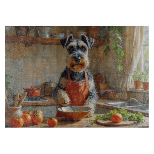 Schnauzer Cooking in Kitchen Schneidebrett (Vorderseite)