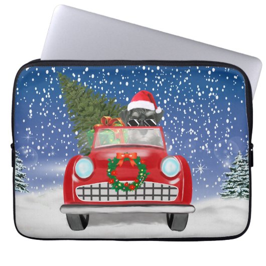 Schnauzer Dog Autofahrer im Schnee Weihnachten Laptopschutzhülle (Vorderseite)