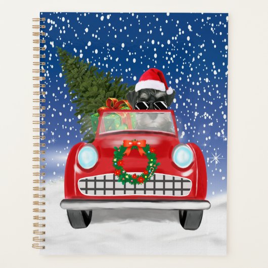 Schnauzer Dog Autofahrer im Schnee Weihnachten Planer (Vorderseite)