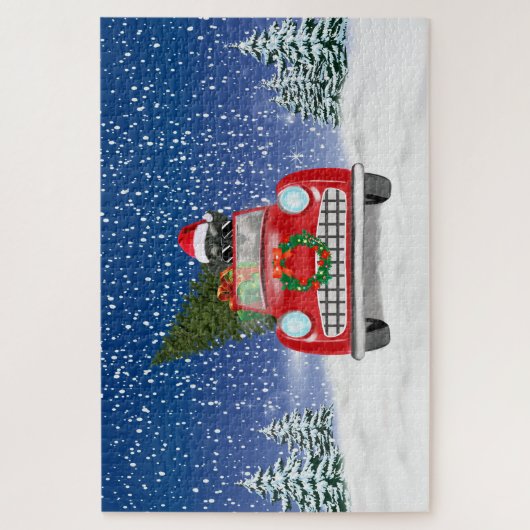 Schnauzer Dog Autofahrer im Schnee Weihnachten Puzzle (Vertikal)