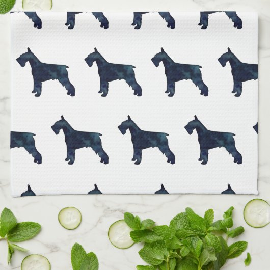 Schnauzer Dog Breed Black Watercolor Silhouette Geschirrtuch (Gefaltet)