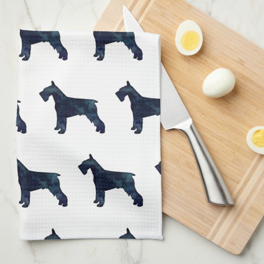 Schnauzer Dog Breed Black Watercolor Silhouette Geschirrtuch (Viertel Falte)