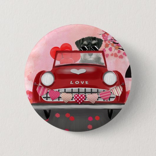 Schnauzer Dog Car mit Herz-Valentine Button (Vorderseite)