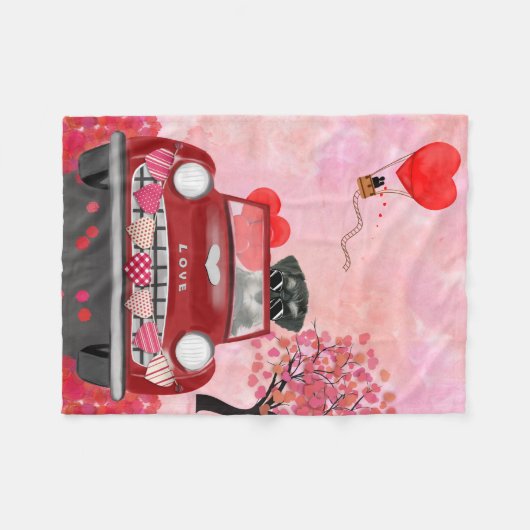 Schnauzer Dog Car mit Herz-Valentine Fleecedecke (Vorderseite (Horizontal))