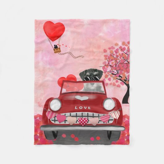 Schnauzer Dog Car mit Herz-Valentine Fleecedecke (Vorderseite)