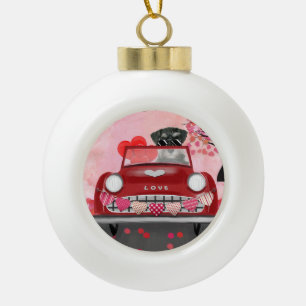 Schnauzer Dog Car mit Herz-Valentine Keramik Kugel-Ornament
