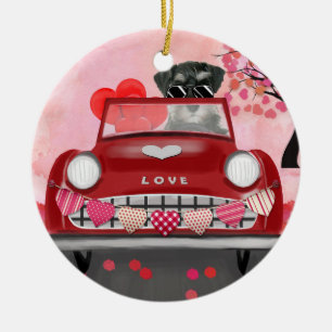 Schnauzer Dog Car mit Herz-Valentine  Keramik Ornament