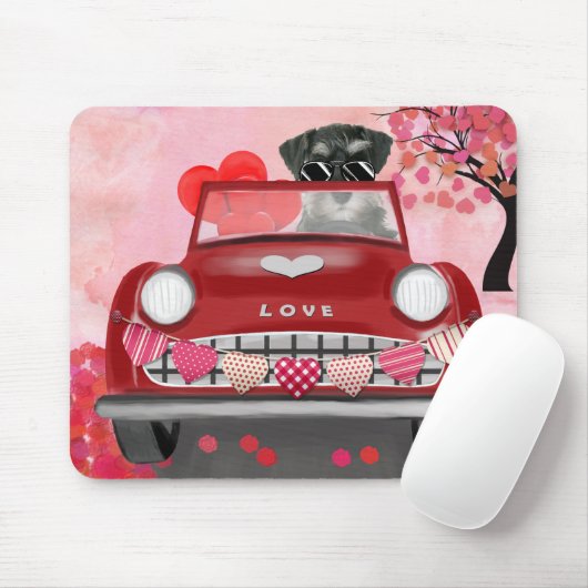Schnauzer Dog Car mit Herz-Valentine Mousepad (Mit Mouse)