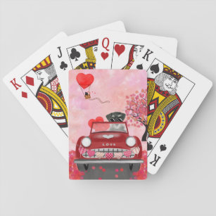 Schnauzer Dog Car mit Herz-Valentine Spielkarten