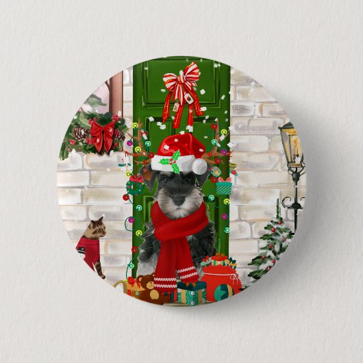 Schnauzer Dog Christmas Button (Vorderseite)