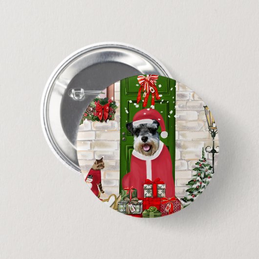 Schnauzer Dog Christmas Button (Vorne & Hinten)
