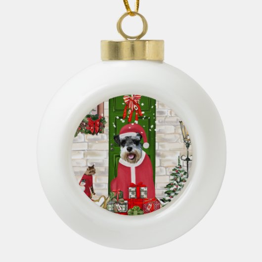 Schnauzer Dog Christmas Keramik Kugel-Ornament (Vorderseite)