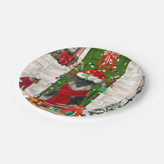 Schnauzer Dog Christmas Pappteller (Schrägansicht)
