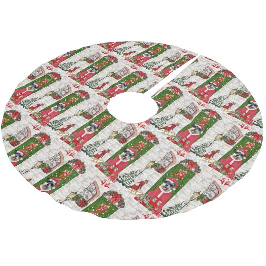 Schnauzer Dog Christmas Polyester Weihnachtsbaumdecke (Schrägansicht)