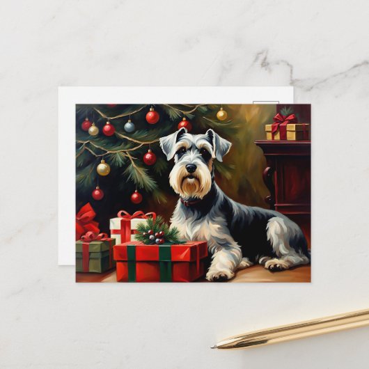 Schnauzer Dog Christmas Postkarte (Vorderseite/Rückseite Beispiel)
