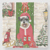 Schnauzer Dog Christmas Steinuntersetzer (Vorderseite)