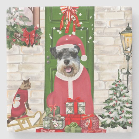 Schnauzer Dog Christmas Steinuntersetzer (Vorderseite)