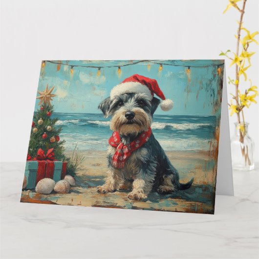 Schnauzer Dog Christmas Vintag Beach Karte (Gelbe Blume)