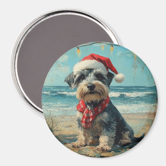 Schnauzer Dog Christmas Vintag Beach Magnet (Vorderseite/Rückseite)