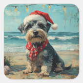 Schnauzer Dog Christmas Vintag Beach Quadratischer Aufkleber (Vorderseite)