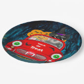 Schnauzer Dog Driving Car Beängstigend Halloween Pappteller (Schrägansicht)