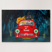 Schnauzer Dog Driving Car Beängstigend Halloween Puzzle (Horizontal)