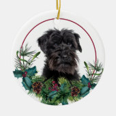 Schnauzer Dog Evergreen Berry Wreath Keramik Ornament (Vorne)