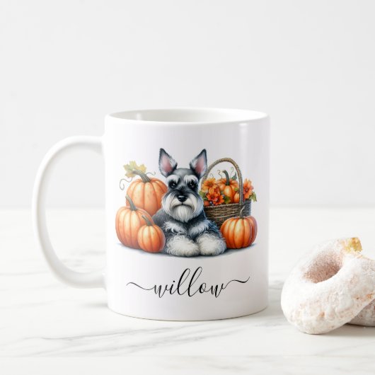 Schnauzer Dog Fall Tasse mit Personalisiertem Name (Mit Donut)