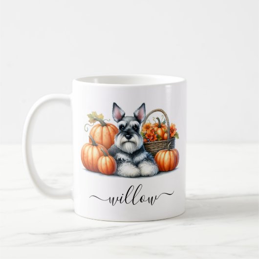 Schnauzer Dog Fall Tasse mit Personalisiertem Name (Links)