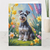 Schnauzer Dog Frühlingsblumen Malerei Karte (Vorderseite)
