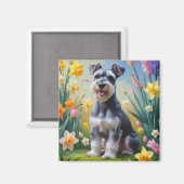 Schnauzer Dog Frühlingsblumen Malerei Magnet (Vorderseite/Rückseite)