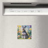 Schnauzer Dog Frühlingsblumen Malerei Magnet (In Situ (Geschirrspüler))