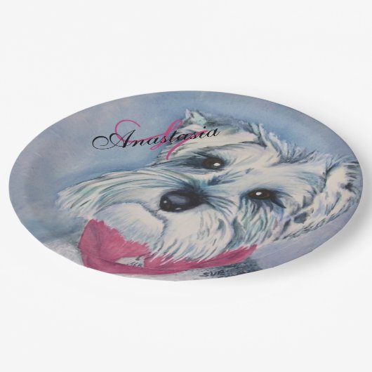 SCHNAUZER DOG FUN MONOGRAM PARTY PAPPTELLER (Schrägansicht)