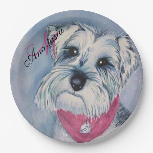 SCHNAUZER DOG FUN MONOGRAM PARTY PAPPTELLER (Vorderseite)