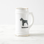 Schnauzer Dog Gelb & Blau Gitter Linien Bierglas (VorderseiteRechts)