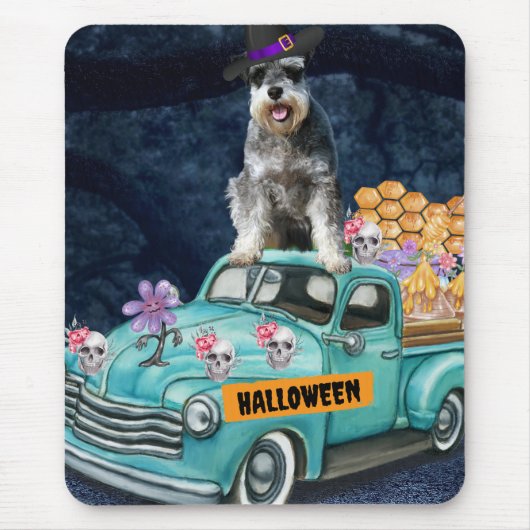 Schnauzer Dog Halloween Lkw Beängstigende Nacht Mousepad (Vorne)