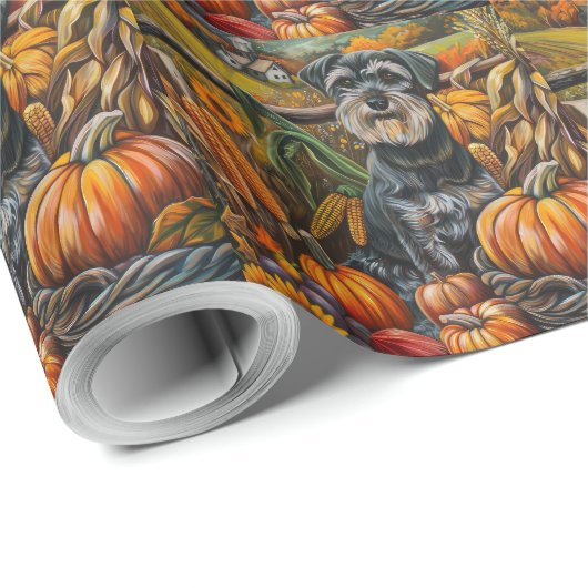 Schnauzer Dog Herbsternte Erntedank Geschenkpapier (Rolleneckpunkt)