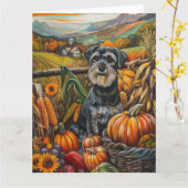 Schnauzer Dog Herbsternte Erntedank Karte (Gelbe Blume)