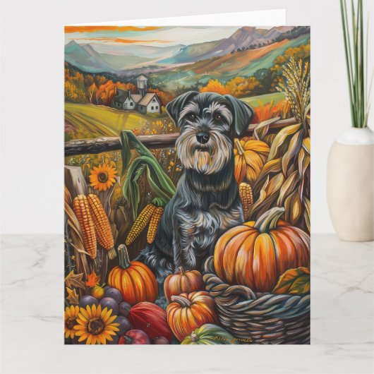 Schnauzer Dog Herbsternte Erntedank Karte (Vorderseite)