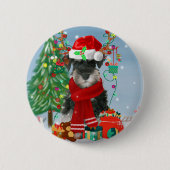 Schnauzer Dog im Schnee Weihnachten Button (Vorderseite)