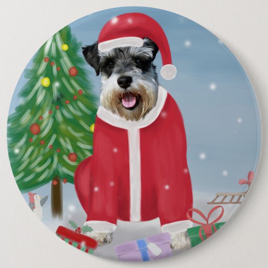 Schnauzer Dog im Schnee Weihnachten Button (Vorderseite)